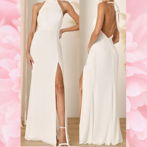 LULU'S S Captured Your Heart White Halter Wedding Formal Maxi Dress NEW B42